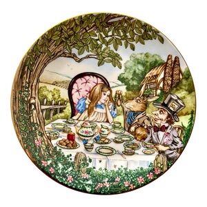 Alice in Wonderland Plate, Sandy Nightingale, Limoges, France, Picnic Scene.